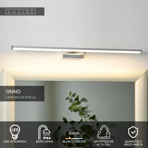 Lucide ONNO - Lámpara de espejo Baño - LED - 1x11W 3000K - IP44 - Cromo mate - USP